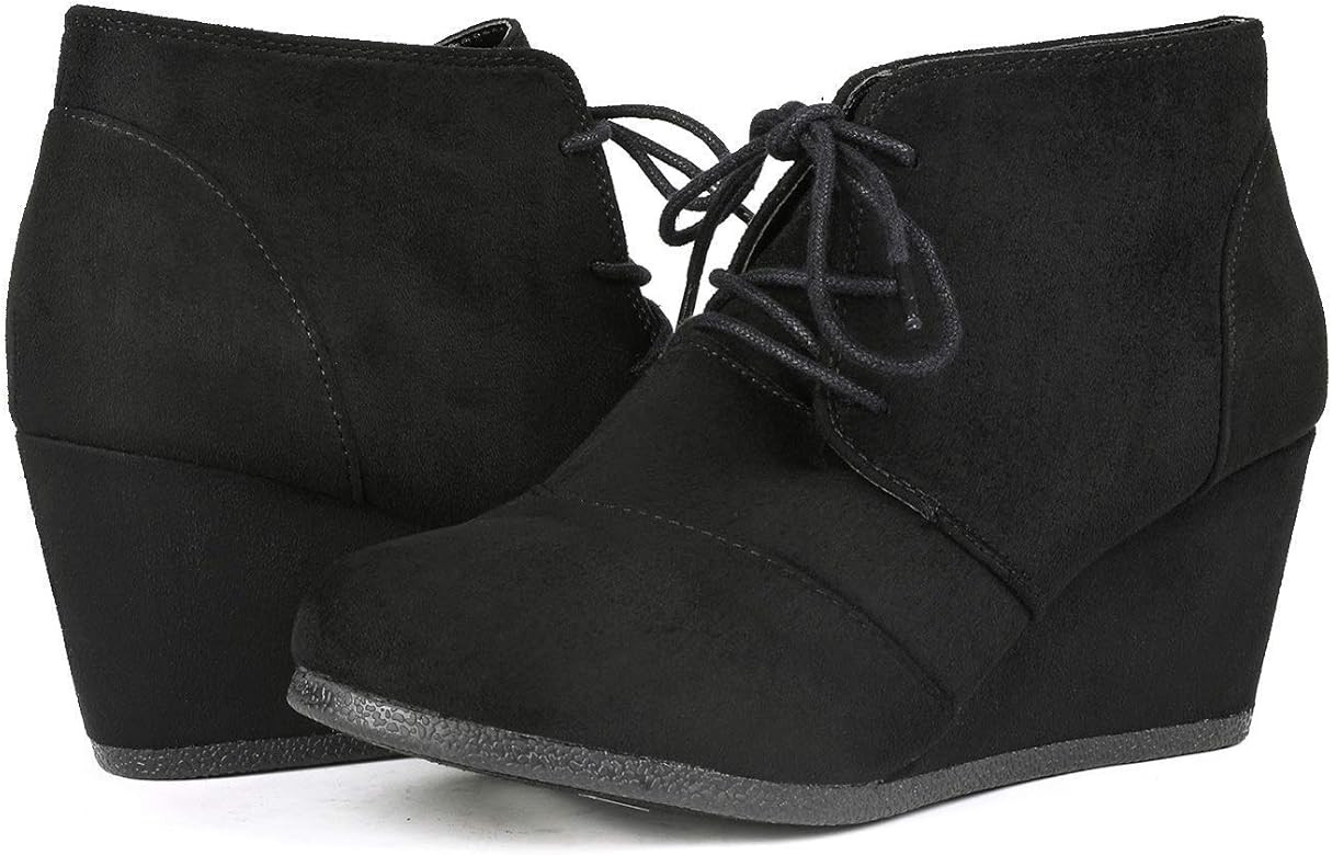 DREAM PAIRS Women's Casual Fashion Lace Up Low Wedge Heel Booties Shoe | Amazon (US)