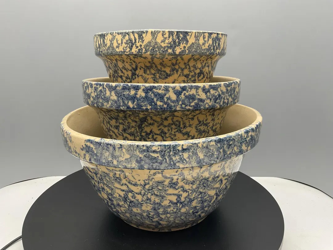 Vintage Robinson Ransbottom Set of 3 Blue Spongeware Pottery Bowls. MINT! Rare Find, SHIPS FREE L... | Etsy (US)