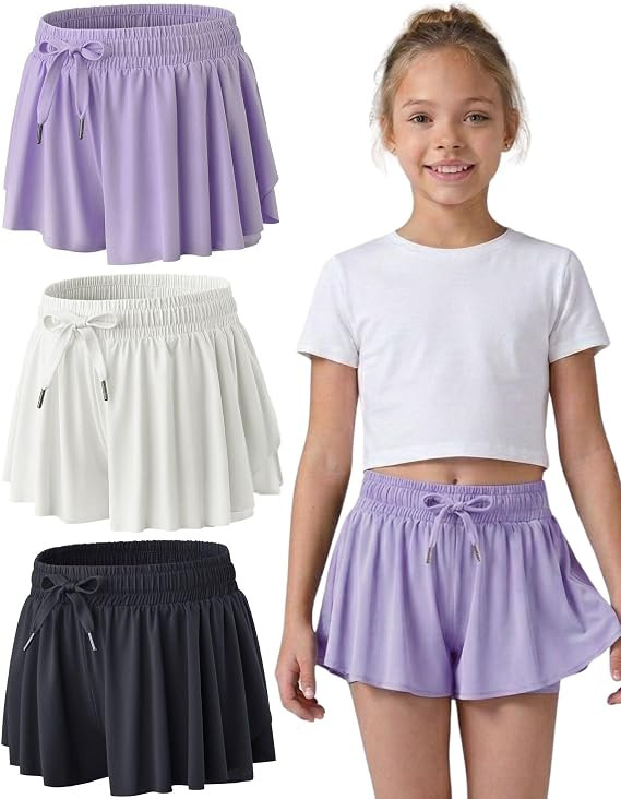 1 or 3 Pack Youth Girls Flowy Shorts with Spandex Liner & Pockets | 2-in-1 Athletic Butterfly Sho... | Amazon (US)