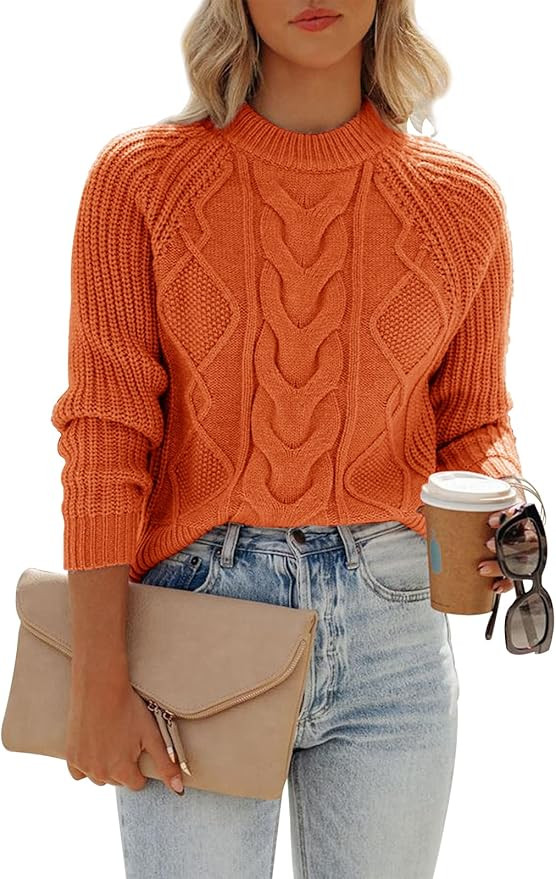 ANCAPELION Women's Casual Pullover Sweater Solid Color Ribbed Knit Sweatshirt Long Sleeve Crew Ne... | Amazon (US)