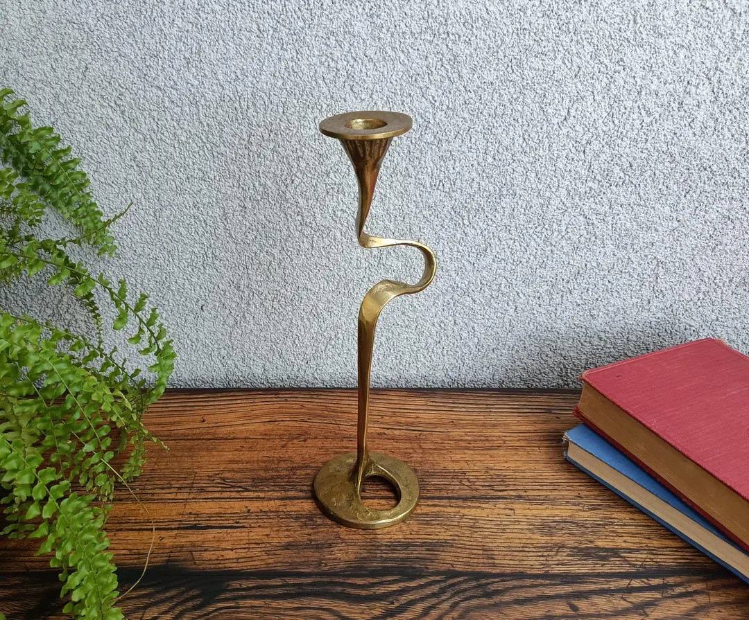 Vintage Brutalist Brass Bäckhaus Solingen Candlestick, Antique Candle Holder, Art Nouveau  Taper... | Etsy (US)