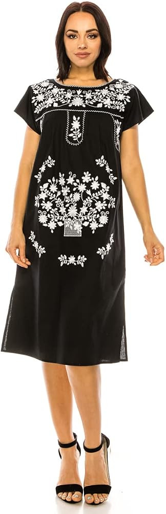 Women Embroidered Traditional Mexican Bohemian Long Casual Dress | Amazon (US)
