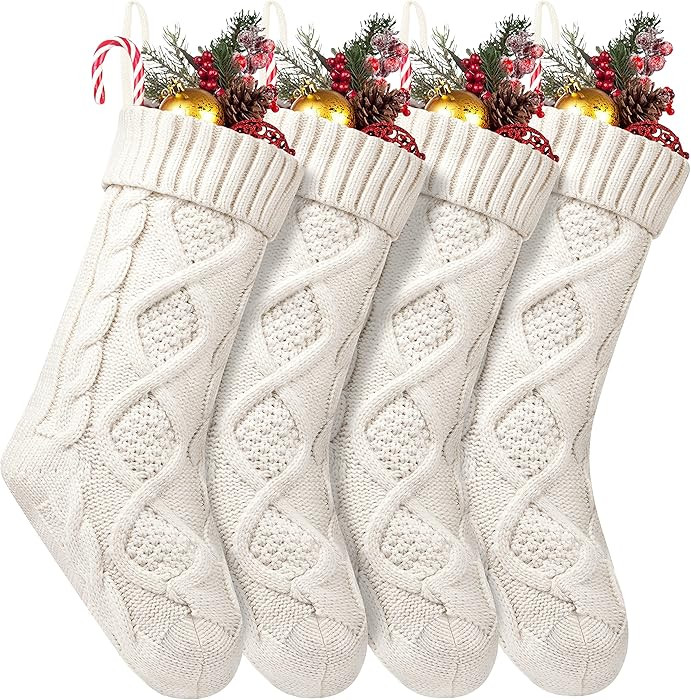 Fesciory 4 Pack Christmas Stockings 18 Inches Large Size Cable Knitted Stocking Gifts & Decoratio... | Amazon (US)