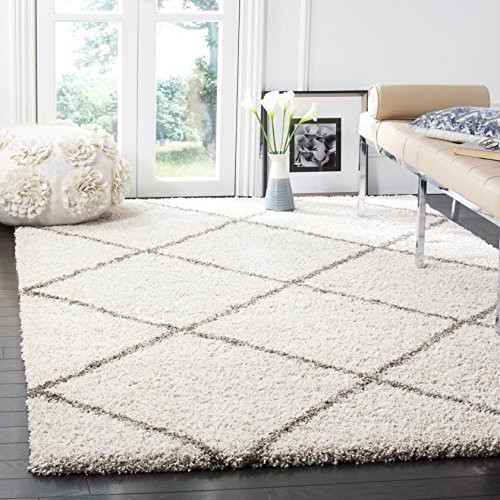 Safavieh Hudson Shag Collection SGH281A Ivory and Grey Moroccan Diamond Trellis Area Rug (4' x 6') | Amazon (US)
