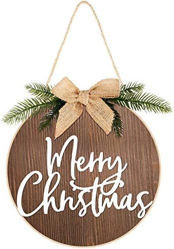 Jetec Merry Christmas Decorations Wreath Christmas Hanging Sign Rustic Burlap Wooden Holiday Deco... | Amazon (US)