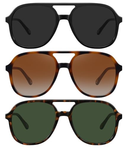 MEETSUN Retro Oversized Aviator Sunglasses for Women Men Trendy 70s 80s Vintage Square Aviators 3 Pack UV400-3Pack(Black +Tortoise/Brown +Tortoise/Green) | Amazon (US)