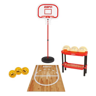 ESPN Toddler Basketball Hoop Includes 3 Mini Basketballs and Ball Rack | Target