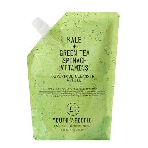 Youth To The People Superfood Facial Cleanser Refill Pouch - Kale + Green Tea Daily Face Wash, Gentle Makeup Remover, Antioxidants for Glowing Skin & Less Visible Pores, Award-winning- 16 Fl Oz | Amazon (US)