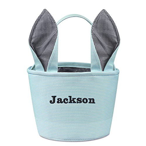 PEMIRSAYO Personalized Easter Basket, Boys Girls Easter Baskets, Easter Baskets Gifts for Kids, Easter Basket Bags, Easter Basket with Ears, Easter Eggs Hunt Basket - Blue | Amazon (US)