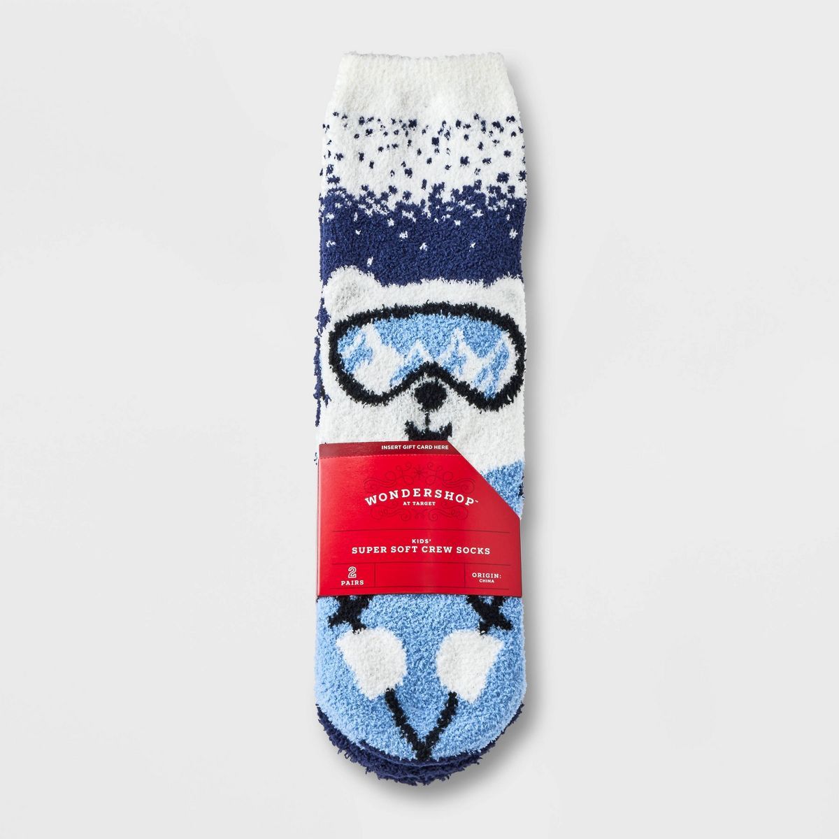 Kids' 2pk Bear Crew Socks with Gift Card Holder - Wondershop™ Navy Blue | Target