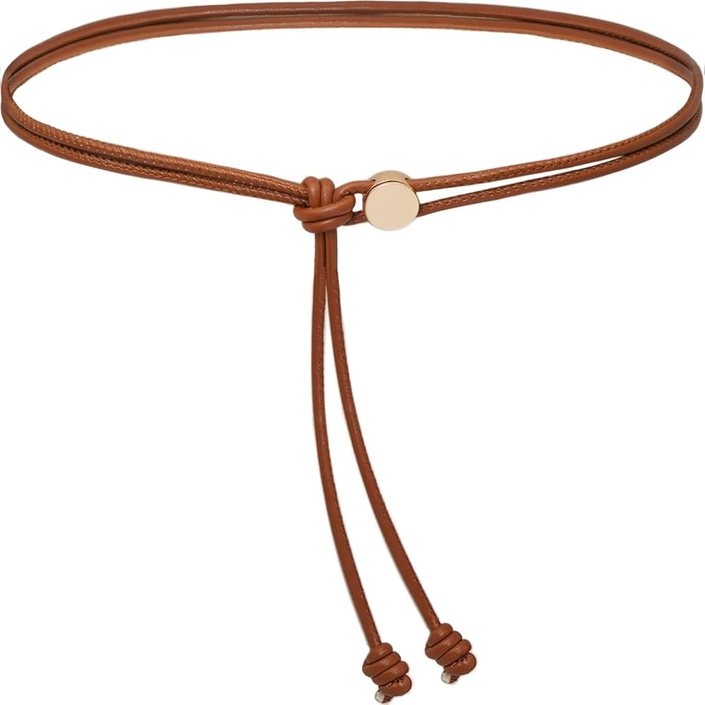 Women Skinny Belts Thin PU Leather Knotted Waist Belt for Dresses | Amazon (US)