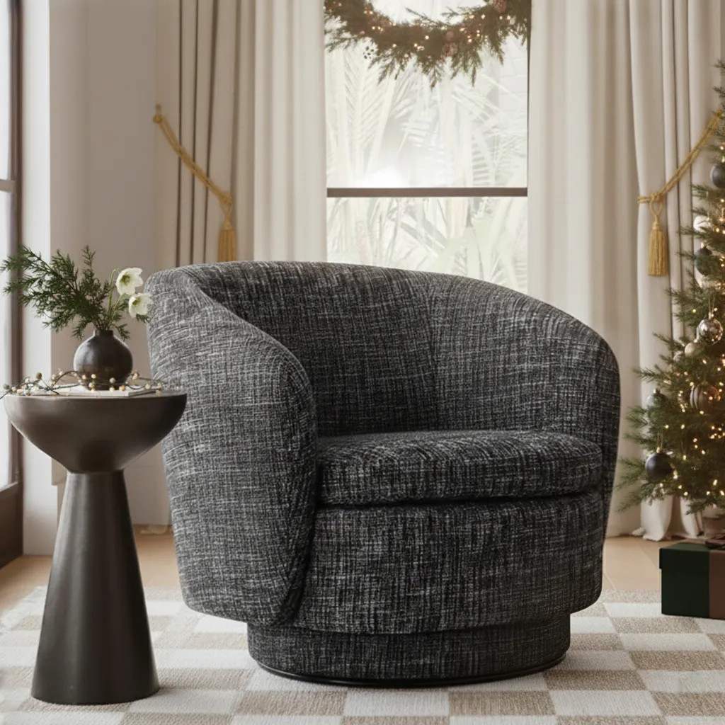 Hera Upholstered Swivel Barrel Chair (1-Piece) | Pop Maison
