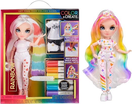 Rainbow High Color & Create Fashion DIY Doll with Washable Rainbow Markers, Blue Eyes, Straight H... | Amazon (US)