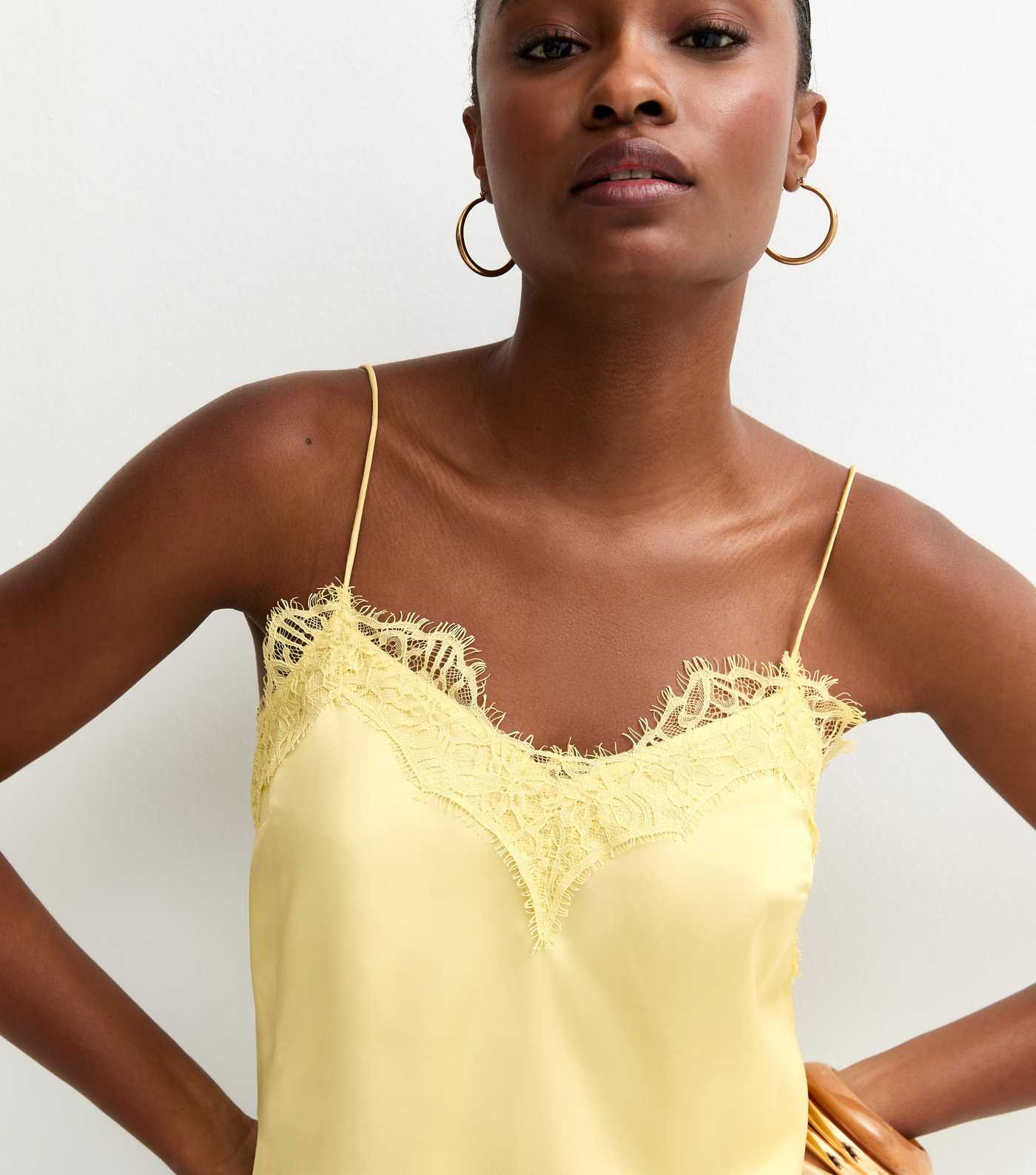 Yellow Asymmetric Lace Cami Top | New Look | New Look (UK)