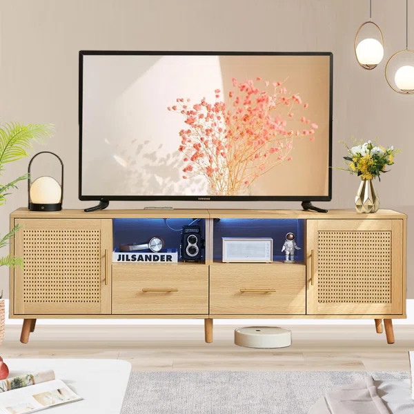 Heyer Large TV Stand for TVs up to 70" with LED Light and Charging Station, Media Console with Ra... | Wayfair North America