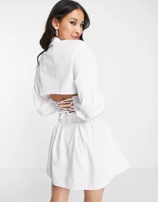 Bershka corset detail poplin shirt dress in white | ASOS (Global)
