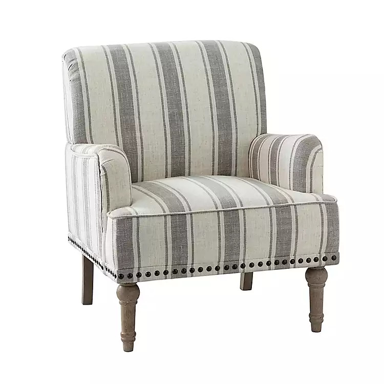 Gray White Stripe Upholstered Accent Chair | Kirkland's Home