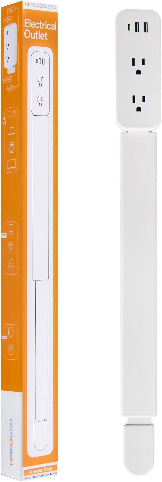 Electrical Outlet Extender Stick - Features USB-A, USB-C and 2 AC Outlets, Extends 22"-34", Rotat... | Amazon (US)