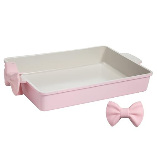 Paris Hilton Deluxe Roasting Pan Set, Heavy Duty Nonstick Bakeware with Silicone Handle Grips, 13"x9", Pink | Amazon (US)