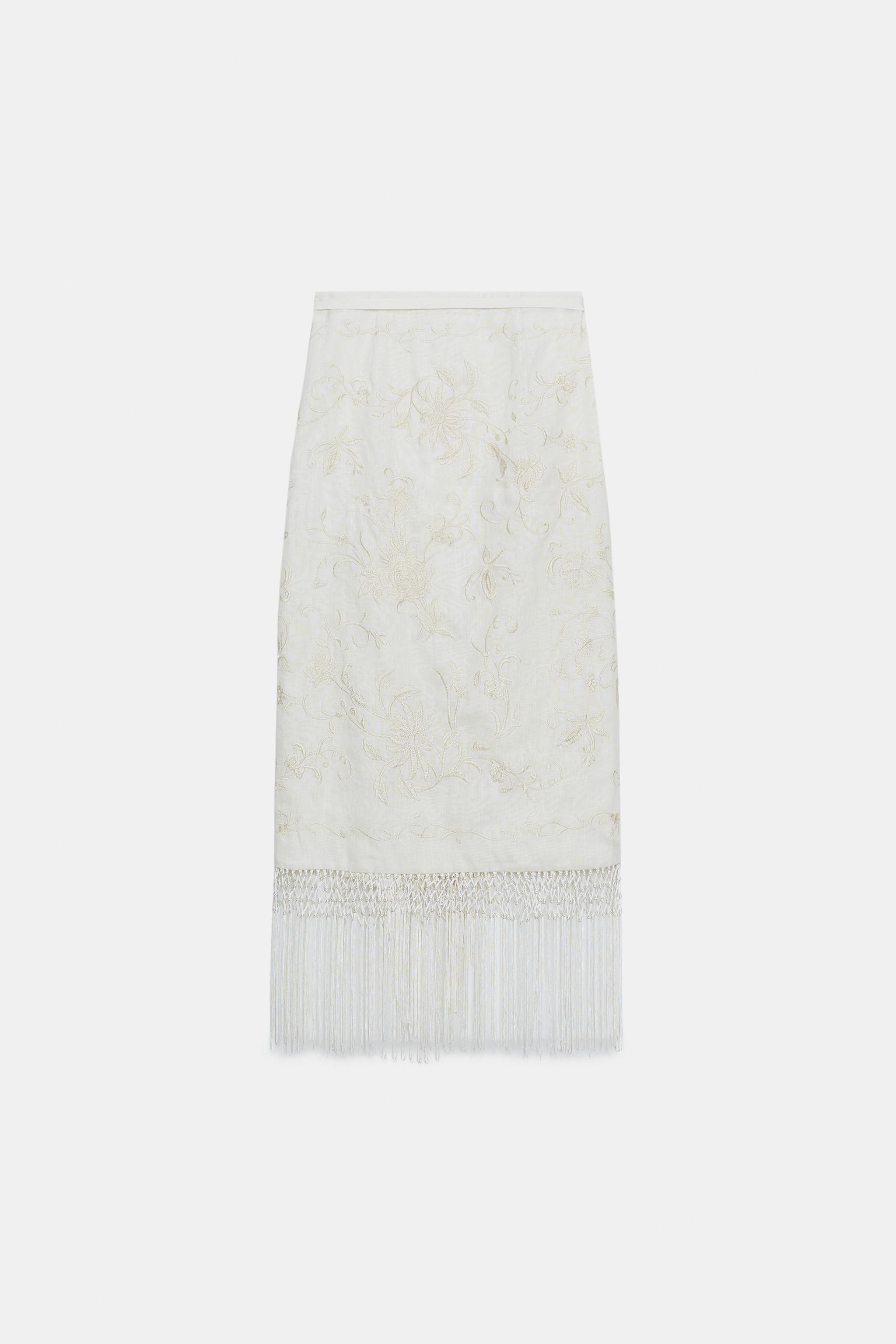 100% LINEN EMBROIDERED MIDI SKIRT ZW COLLECTION | Zara UK