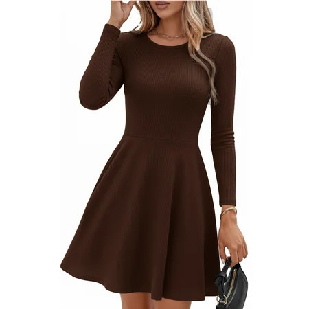 MLDRA Dress for Women Casual Long Sleeve Ribbed Knit A-Line Flowy Fall Winter Sweater Dress  Crewneck Elegant Going Out Dresses for Women 2026 | Walmart (US)