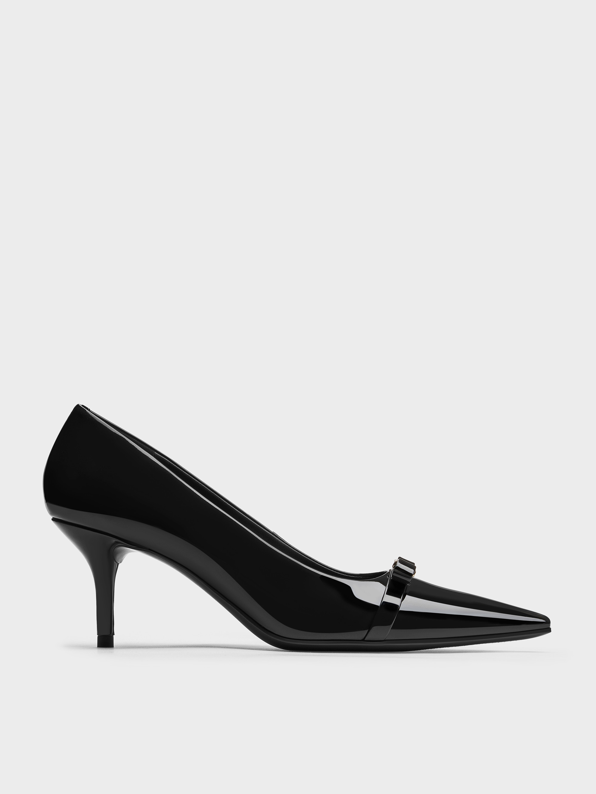 Black Dorian Patent Bow Pointed-Toe Stiletto-Heel Pumps | CHARLES & KEITH UK | Charles & Keith UK