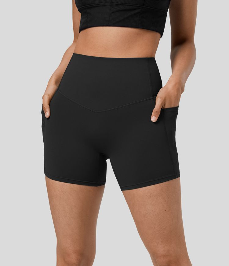 Women’s SoCinched High Waisted Tummy Control Side Pocket Shaping Training Biker Shorts 5'' - Ha... | HALARA
