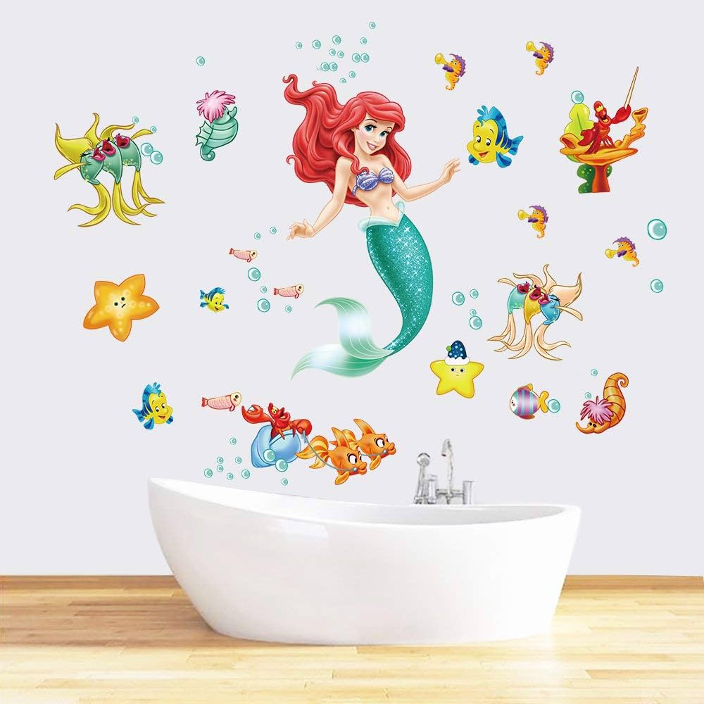 Runtoo The Little Mermaid Wall Decals for Girls Ariel Wall Stickers Princess Fish Wall Décor for... | Amazon (US)