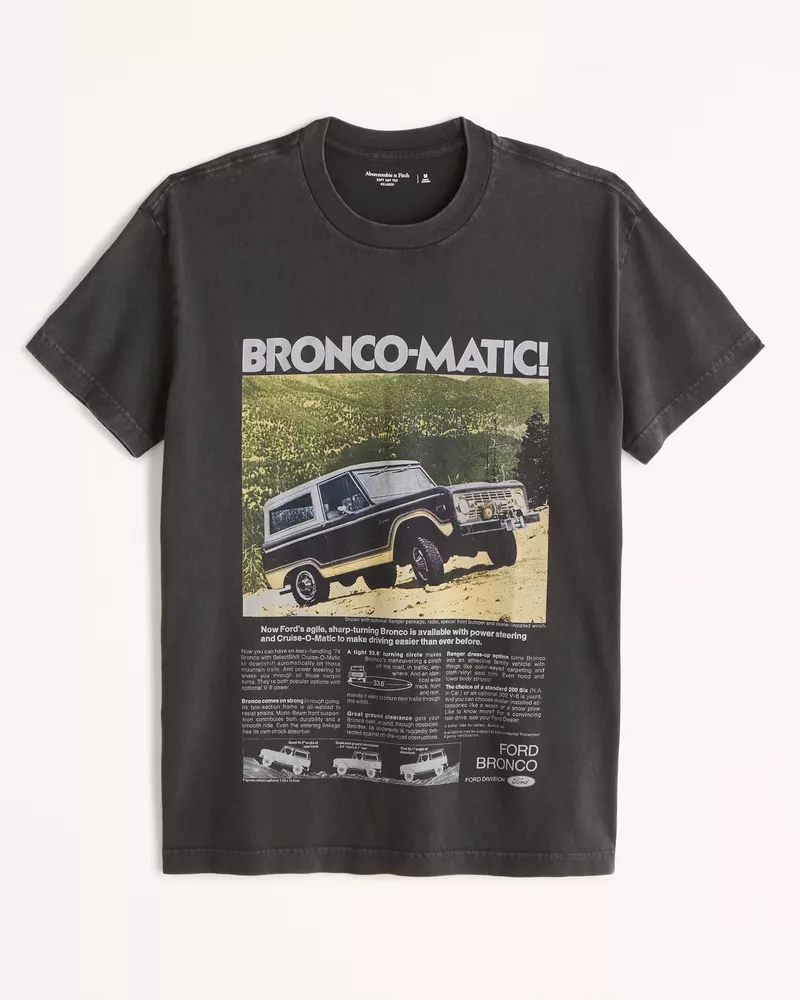 Men's Cropped Bronco Graphic Tee in Off White | Size XL | Abercrombie & Fitch