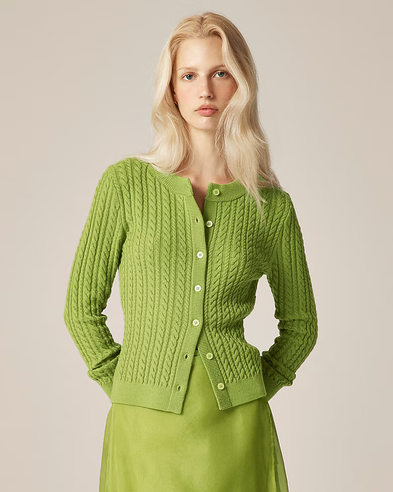 Cable-knit crewneck cardigan in merino wool | J. Crew US