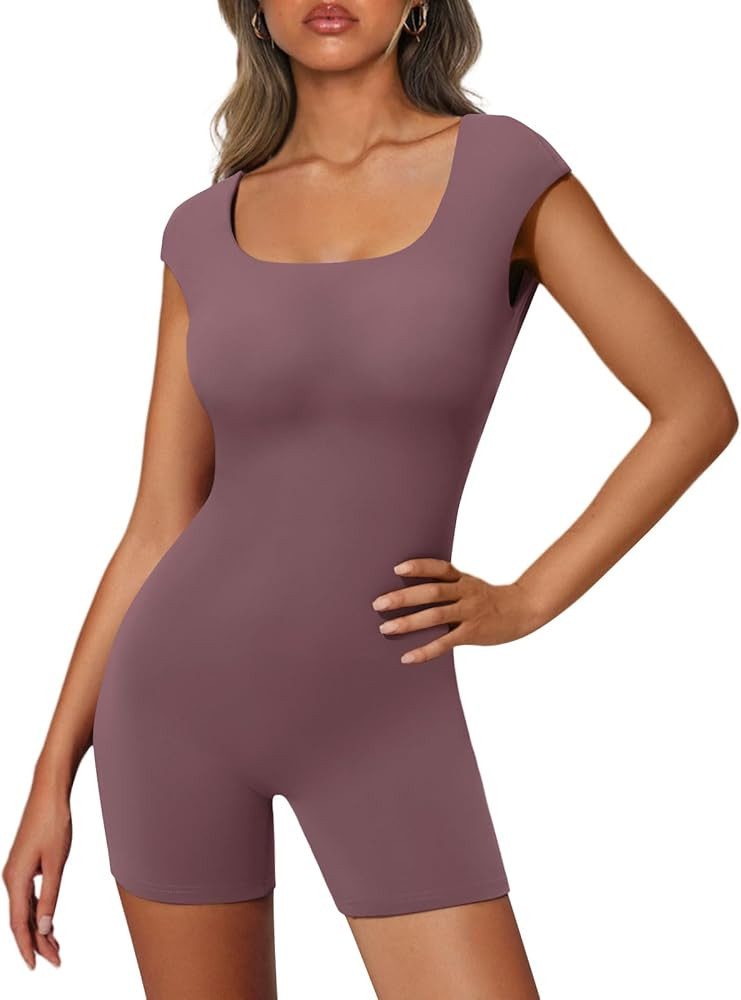AUTOMET Womens Unitard Bodysuits Shorts Rompers Jumpsuits Soft Tummy Control Backless Yoga Sexy O... | Amazon (US)