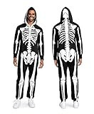 Tipsy Elves Halloween Skeleton Costume for Men - Comfy Adult Skeleton Jumpsuit with Hood - Men's White Bones Jumpsuit Halloween Costume with Full Zip Hood Size X-Large | Amazon (US)