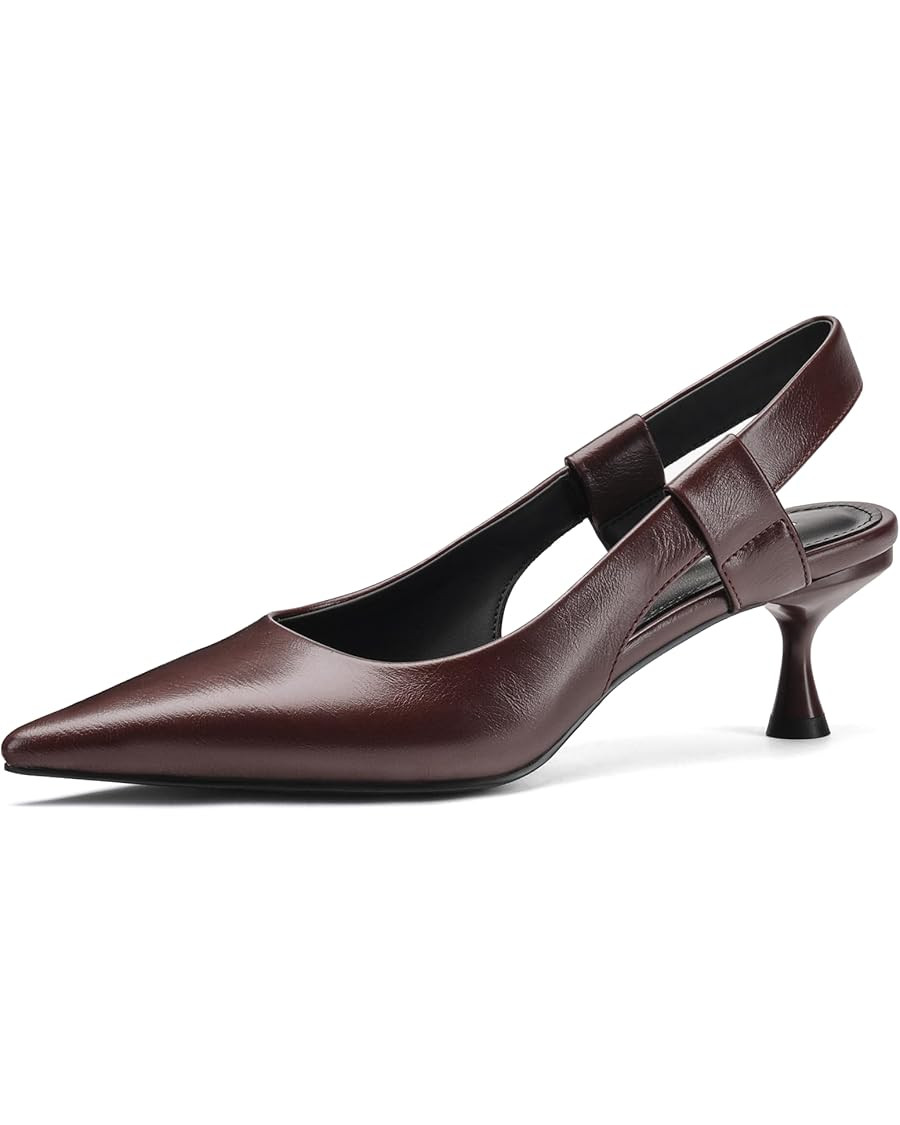 Pointed Toe Slingback Kitten Heels for Women, Leather Stiletto Heel Pumps with Elastic Strap Eleg... | Amazon (US)