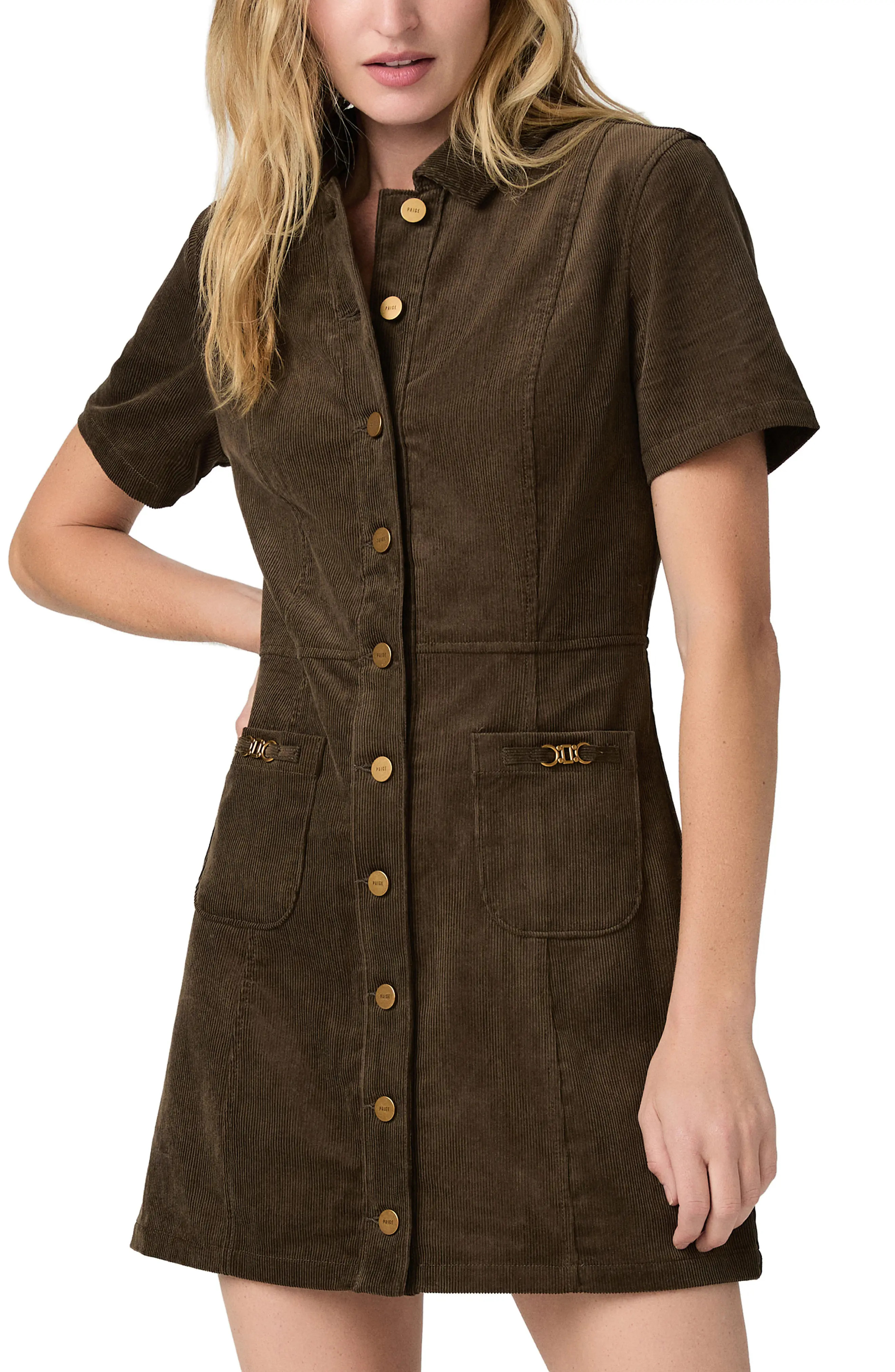 PAIGE Clementine Corduroy Minidress in Fern at Nordstrom, Size 12 | Nordstrom