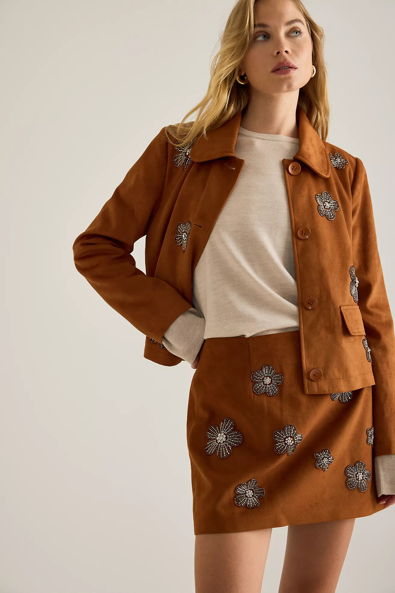 By Anthropologie Faux-Suede Embellished Mini Skirt | Anthropologie (UK)