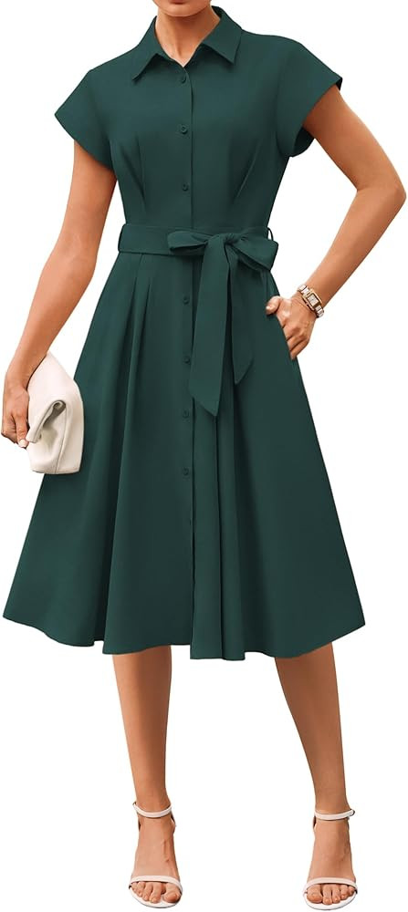 GRACE KARIN Womens Short Sleeve Shirt Dresses 2026 Summer Midi Button Down Dress Work Business Ca... | Amazon (US)