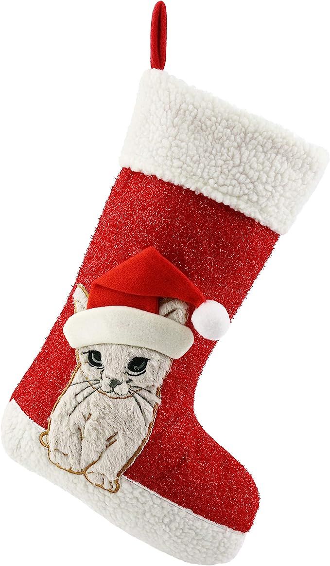 WEWILL 20'' Cute Cat Christmas Stockings Embroidered Xmas Holiday Pet Theme Gift for Kitty | Amazon (US)