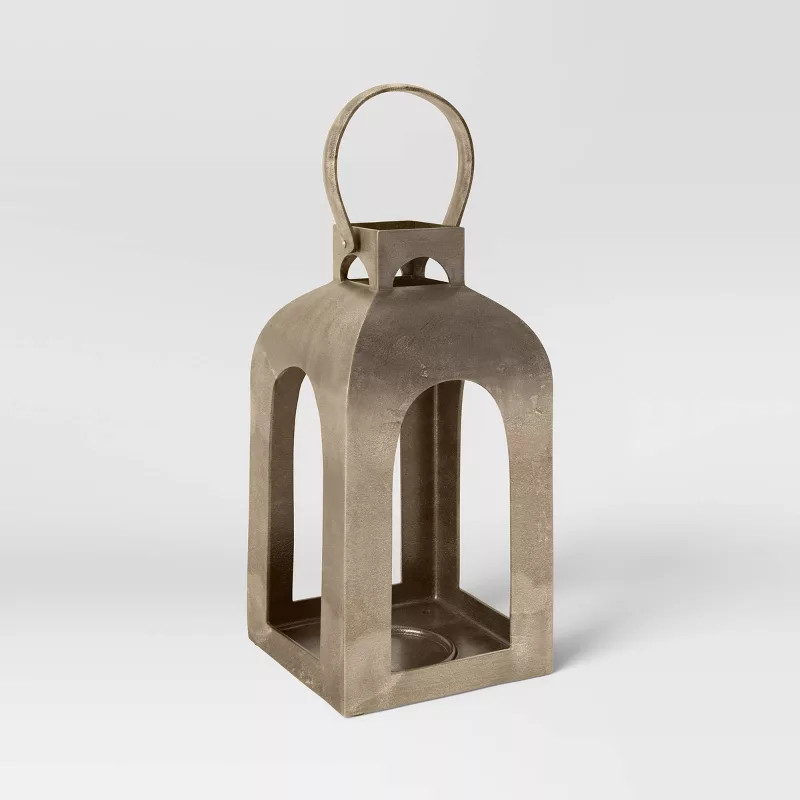 Cast Metal Outdoor Lantern Pillar Candle Holder Gold - Smith & Hawken™ | Target