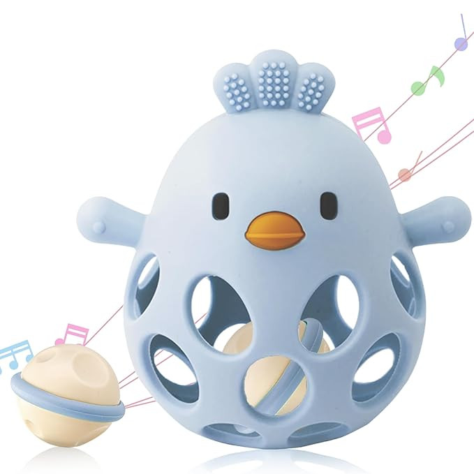 2-in-1 Baby Teething Rattle Toy, Sensory Grasping Teether for Infants 3-12 Months, 100% Food-Grad... | Amazon (US)