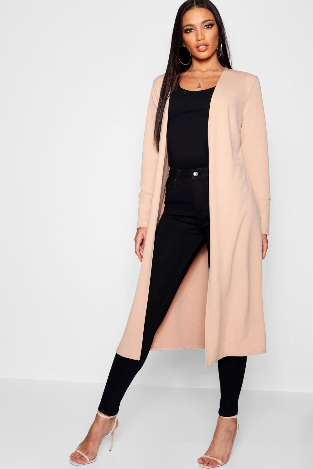 Collarless Longline Cuff Detail Duster | Boohoo.com (US & CA)