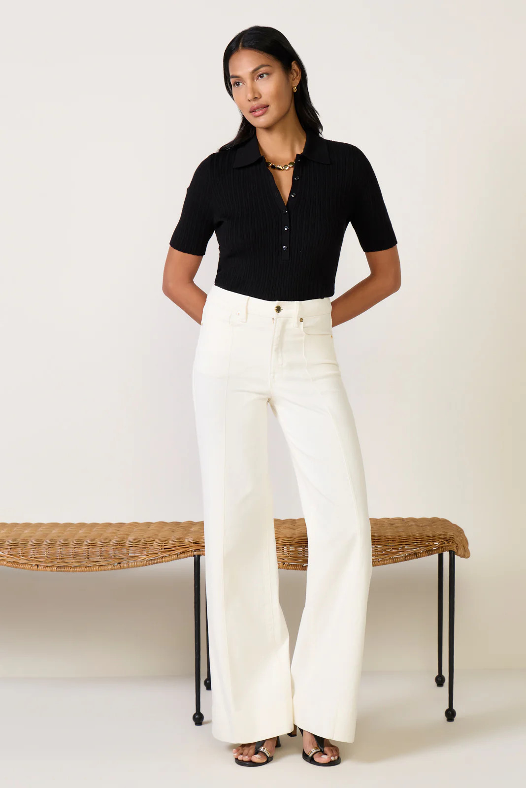 GOOD AMERICAN Women's Waist Palazzo Jeans, White | Evereve