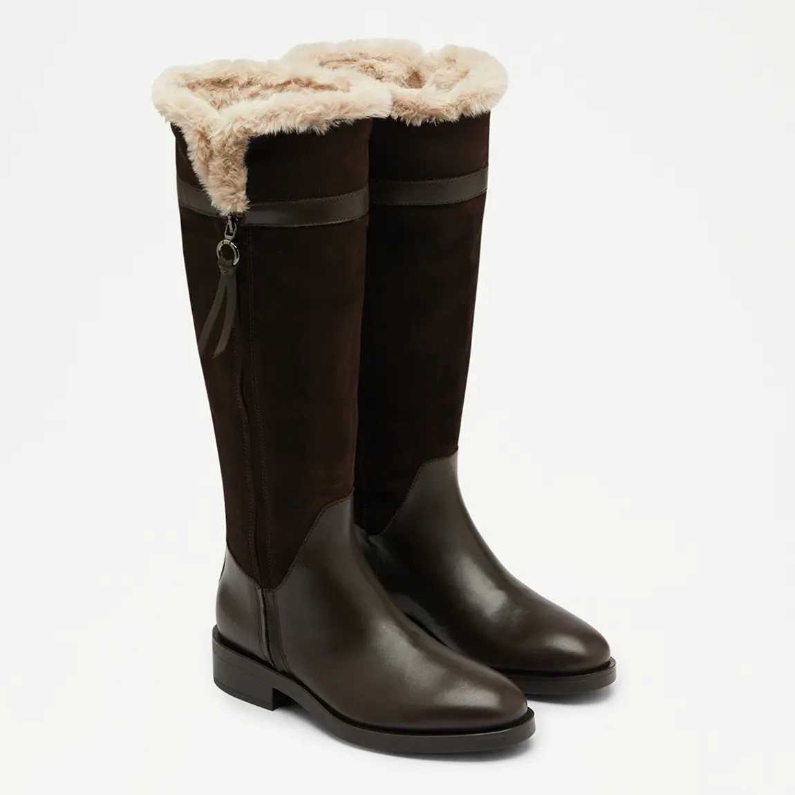 Women's Brown Slope Shearling Lined Flat Tall Boots | BrandAlley