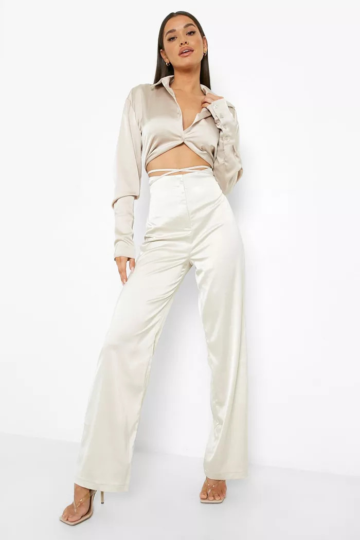 Matt Satin High Waist Woven Pants | boohoo (US & Canada)