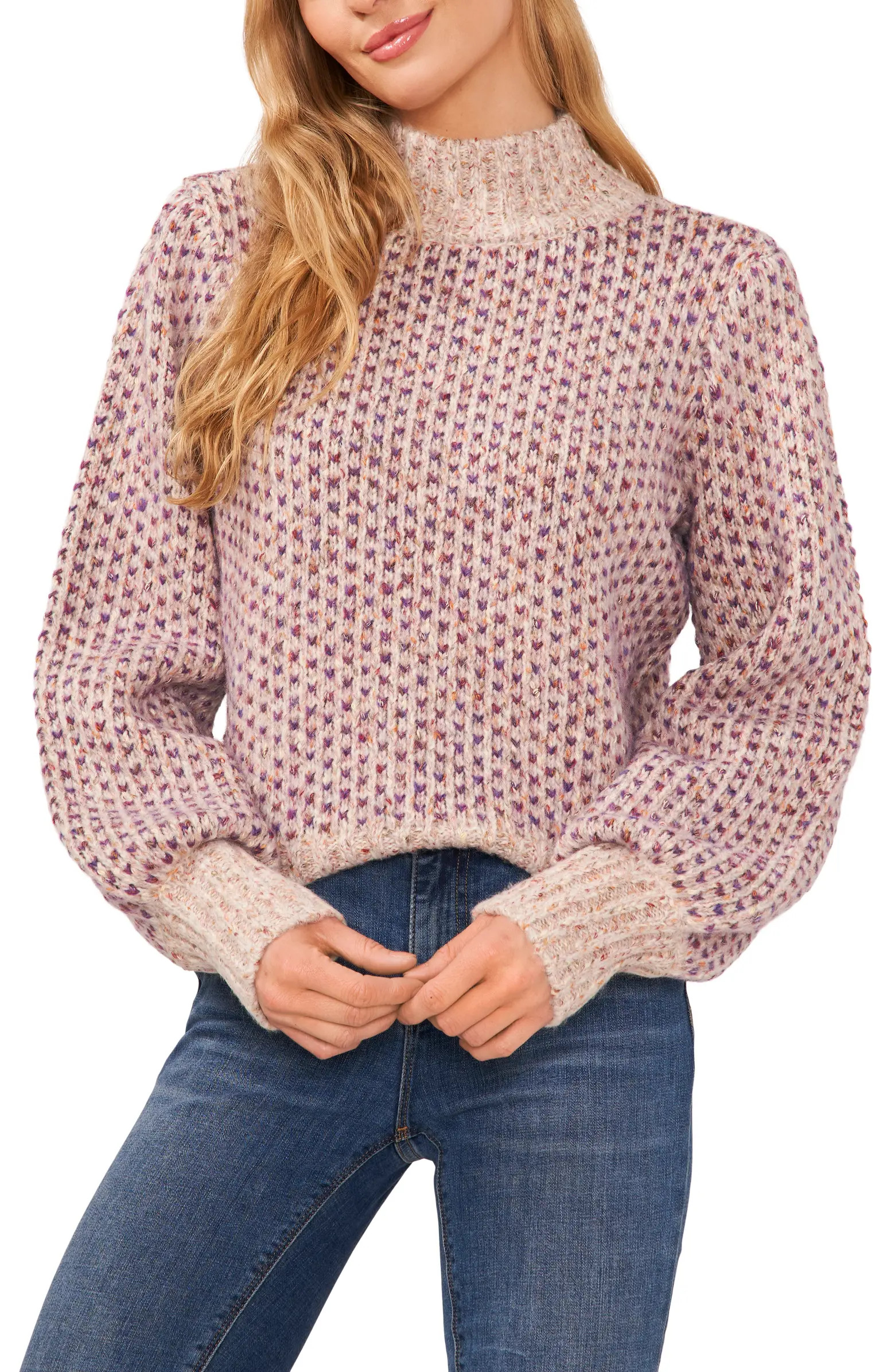 CeCe Marled Blouson Sleeve Jacquard Sweater | Nordstrom | Nordstrom