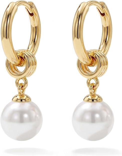 Women Earrings Gold Huggie Hoop Dangle Drop 14K Gold Plated Small Simple Hypoallergenic Everyday ... | Amazon (US)