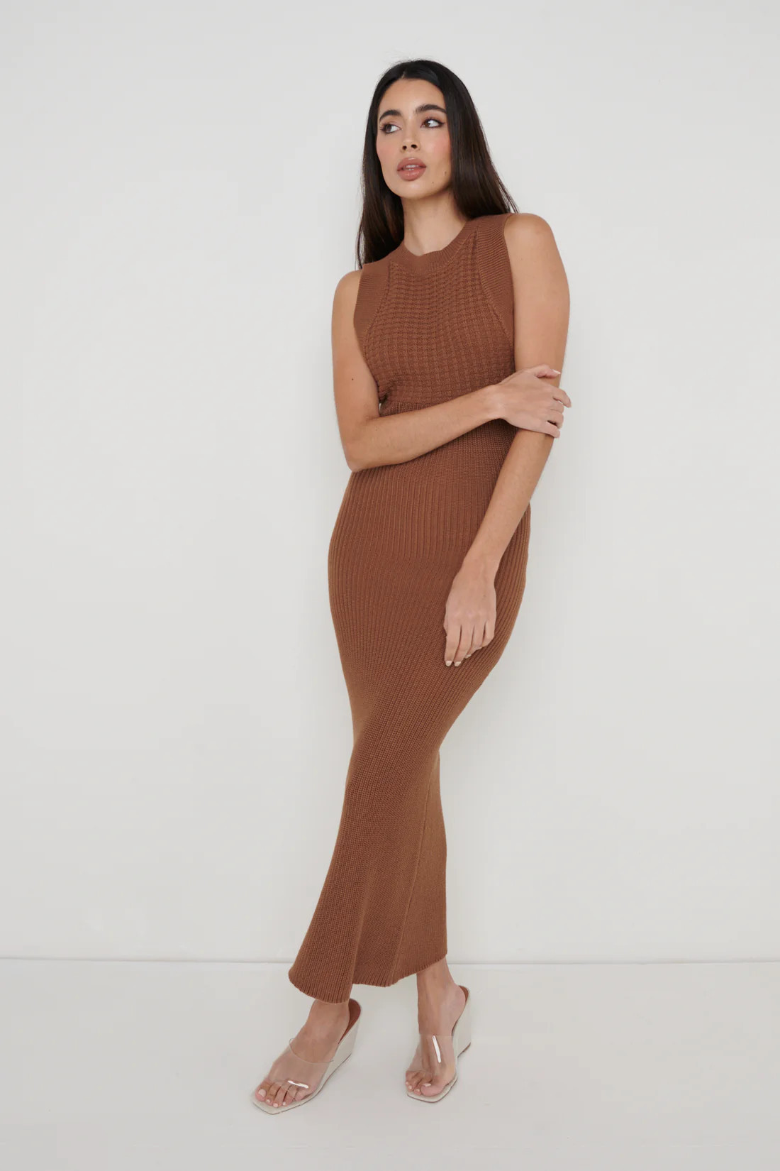 Sutton Contrast Crochet Dress - Brown | Pretty Lavish (UK)