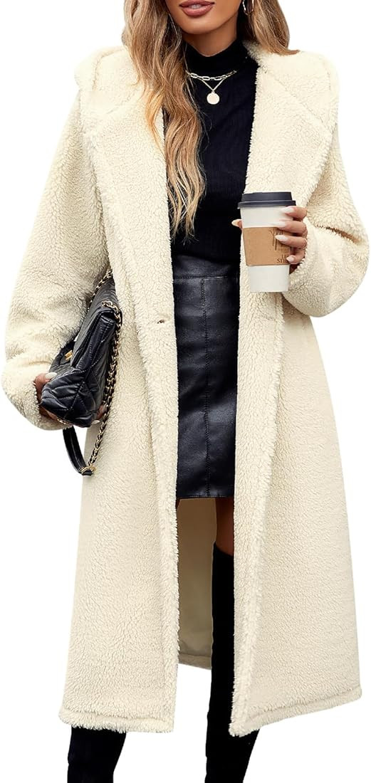 HEEKPEK Women Winter Fuzzy Fleece Lapel Coats Long Cardigan Fluffy Hooded Jackets Faux Fur Warm O... | Amazon (US)