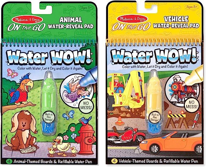 Melissa & Doug On the Go Water Wow! Reusable Water-Reveal Activity Pads, 2-pack, Vehicles, Animal... | Amazon (US)