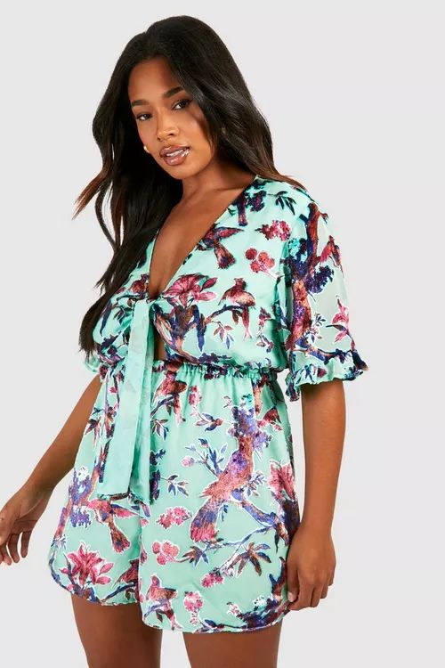 Plus Devore Tie Front Playsuit | Boohoo.com (UK & IE)