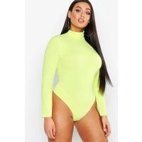 Womens Plus Rib Neon Roll Neck Bodysuit - Green - 28, Green | Boohoo.com (UK & IE)